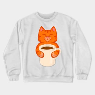 Orange Cat drinking Coffee Crewneck Sweatshirt